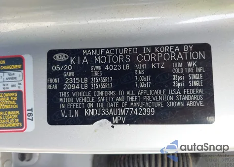 2021 Kia Soul Ex z USA, uszkodzony, nr VIN KNDJ33AU1M7742399